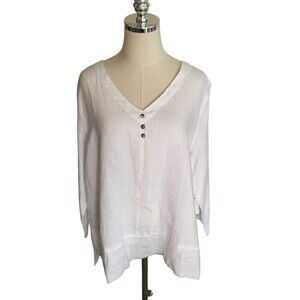 Click By Color Me Cotton White XXL Shirt Women’s 100% Linen Button Collar